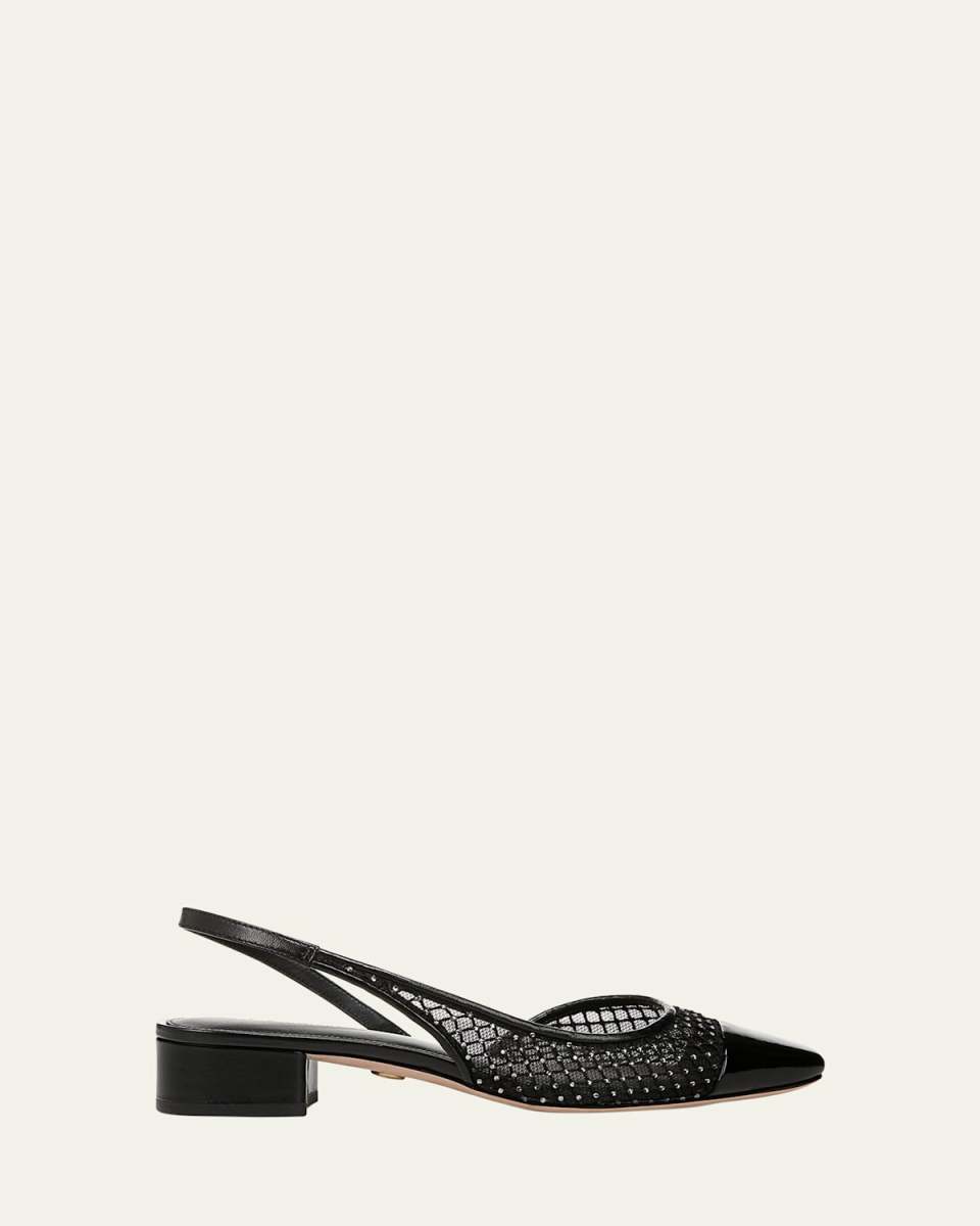 Cecile Net Leather Slingback Ballerina Flats